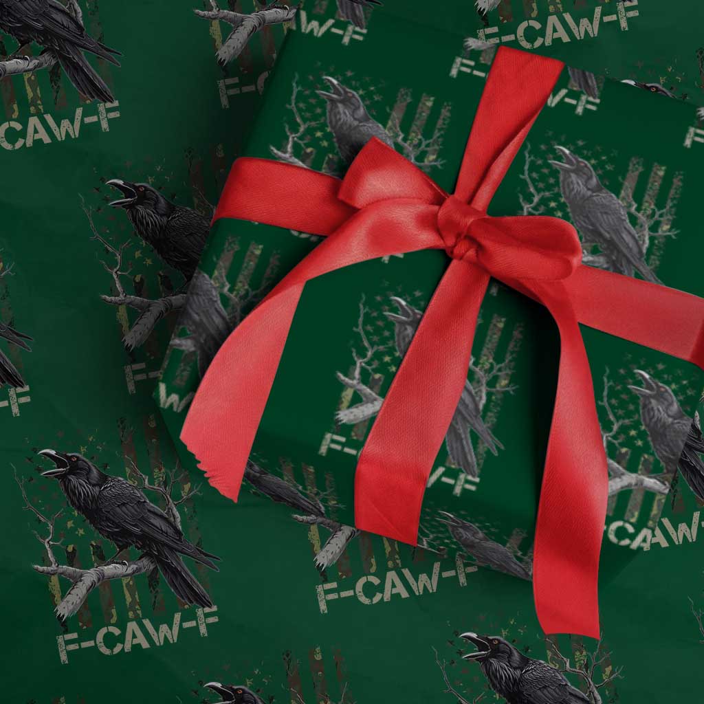 Funny Crow Wrapping Paper Roll F-Caw-F Raven Camo USA Flag Adult Humor TS10 Green Print Your Wear