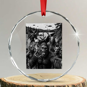 Funny Cryptid Creatures Selfie Crystal Glass Ornament Bigfoot Alien Cryptozoology Fantasy Mythical Monsters