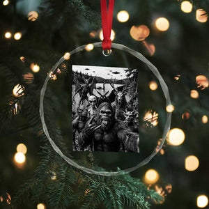 Funny Cryptid Creatures Selfie Crystal Glass Ornament Bigfoot Alien Cryptozoology Fantasy Mythical Monsters