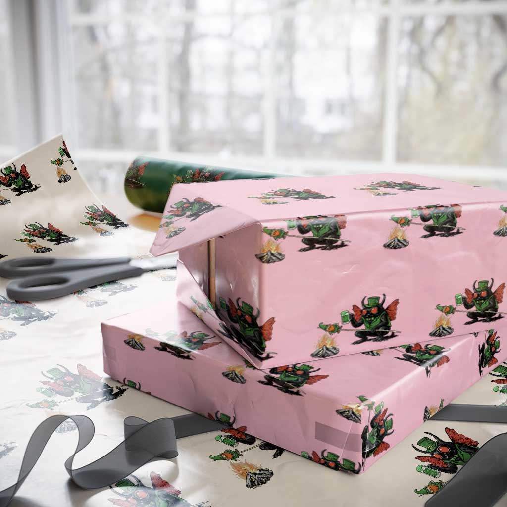 Funny Cryptid Mothman Wrapping Paper Roll St Patricks Day Gift TS12 Light Pink Print Your Wear