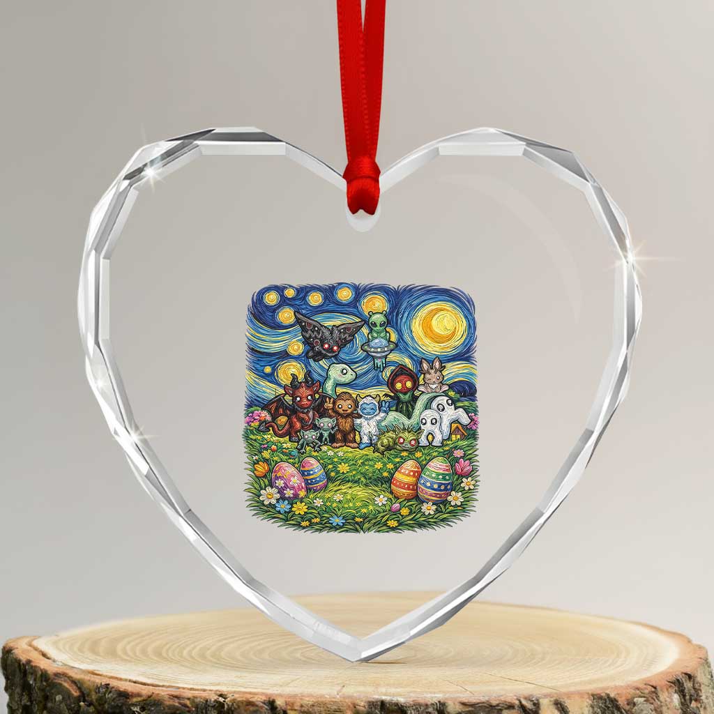 Funny Cryptid Starry Night Easter Heart Crystal Glass Ornament Monster Lover Gift TS12 Transparent Glass 3'' Heart Print Your Wear