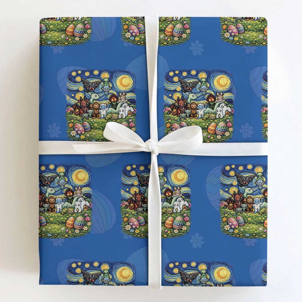 Funny Cryptid Starry Night Easter Wrapping Paper Roll Monster Lover Gift TS12 Royal Blue Print Your Wear