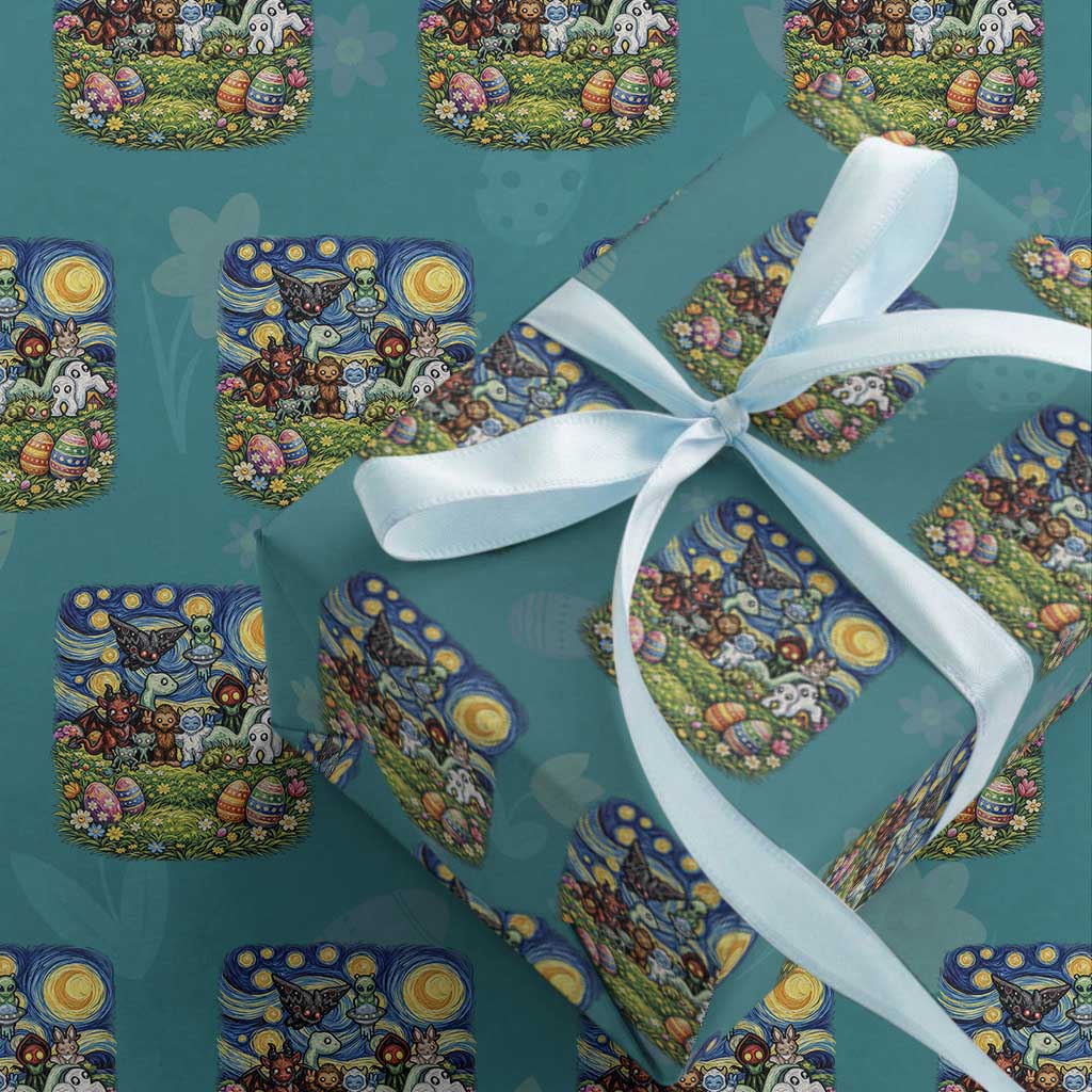Funny Cryptid Starry Night Easter Wrapping Paper Roll Monster Lover Gift TS12 Teal Print Your Wear