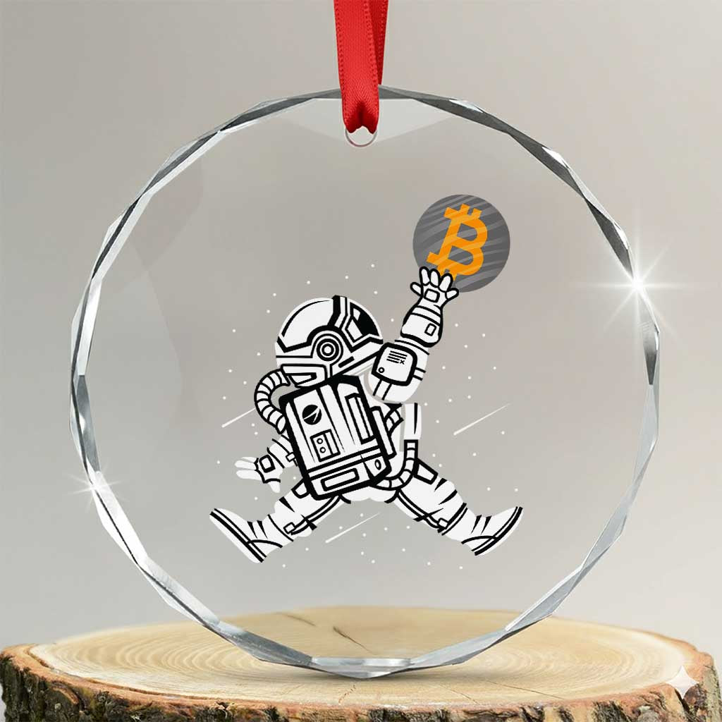 Funny Crypto Investing Crystal Glass Ornament Bitcoin HODL BTC Astronaut Trader TS02 Transparent Glass 3'' Circle Print Your Wear