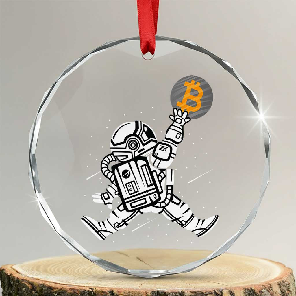 Funny Crypto Investing Crystal Glass Ornament Bitcoin HODL BTC Astronaut Trader TS02 Transparent Glass 3'' Circle Print Your Wear