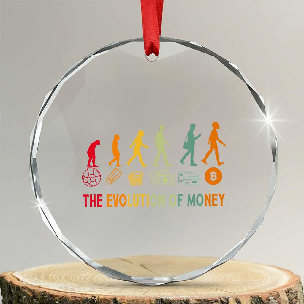 Funny Crypto Investing Crystal Glass Ornament The Evolution Of Money Bitcoin BTC Cryptocurrency TS02 Transparent Glass 3'' Circle Print Your Wear