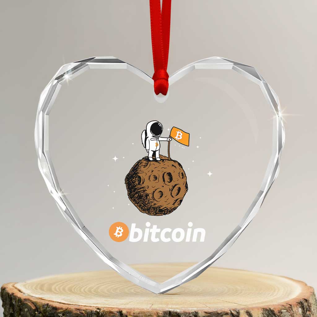 Funny Crypto Investing Heart Crystal Glass Ornament Bitcoin BTC Crypto to the Moon Graphic Featuring Astronaut TS02 Transparent Glass 3'' Heart Print Your Wear