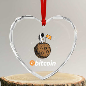 Funny Crypto Investing Heart Crystal Glass Ornament Bitcoin BTC Crypto to the Moon Graphic Featuring Astronaut TS02 Transparent Glass 3'' Heart Print Your Wear