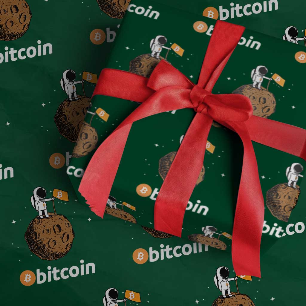 Funny Crypto Investing Wrapping Paper Roll Bitcoin BTC Crypto to the Moon Graphic Featuring Astronaut TS02 Green Print Your Wear