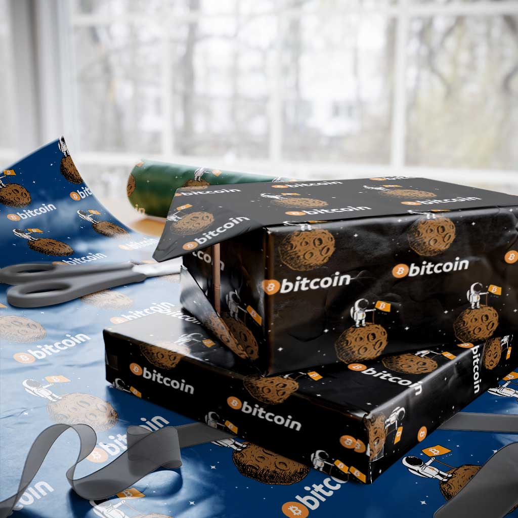 Funny Crypto Investing Wrapping Paper Roll Bitcoin BTC Crypto to the Moon Graphic Featuring Astronaut TS02 Black Print Your Wear