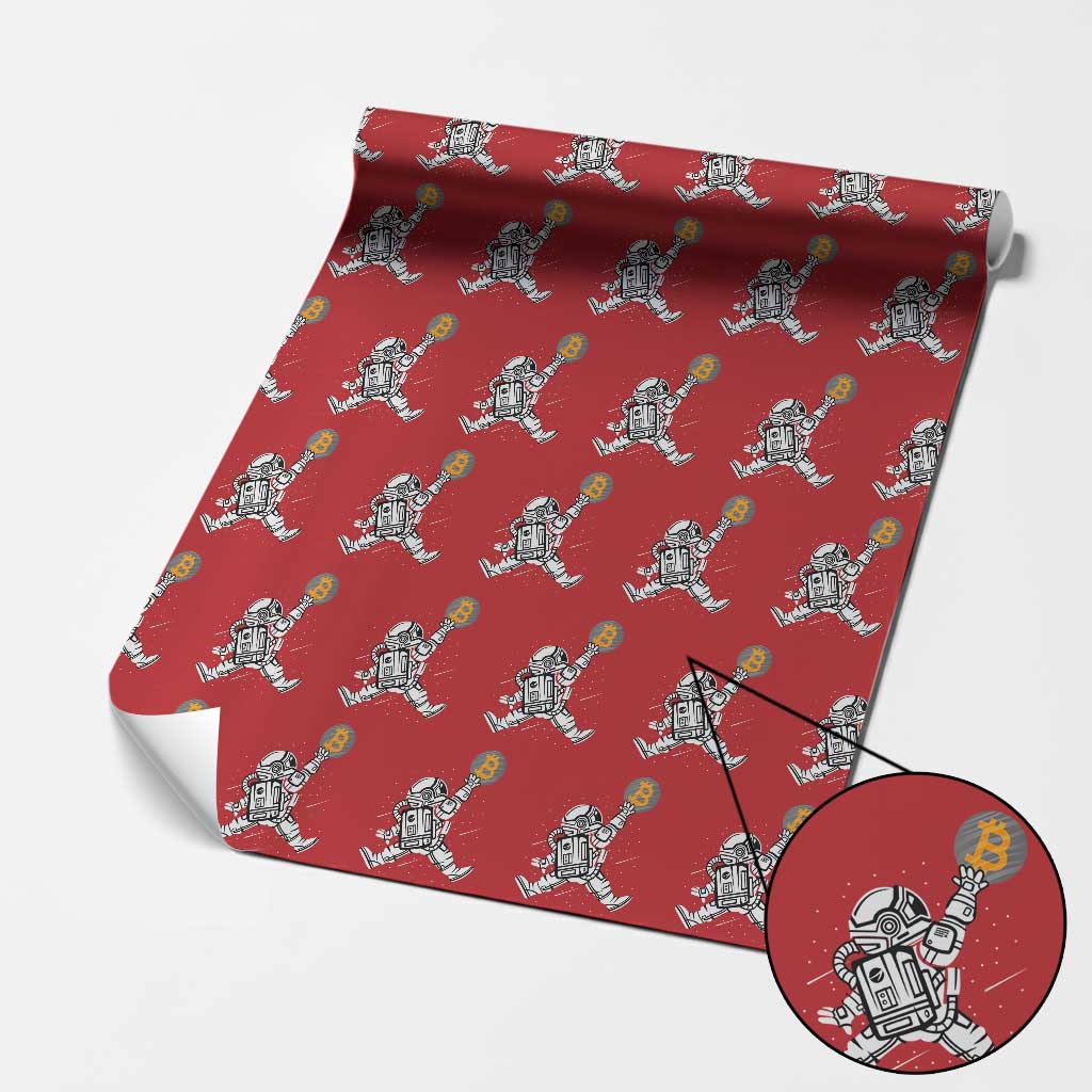 Funny Crypto Investing Wrapping Paper Roll Bitcoin HODL BTC Astronaut Trader TS02 Red Print Your Wear