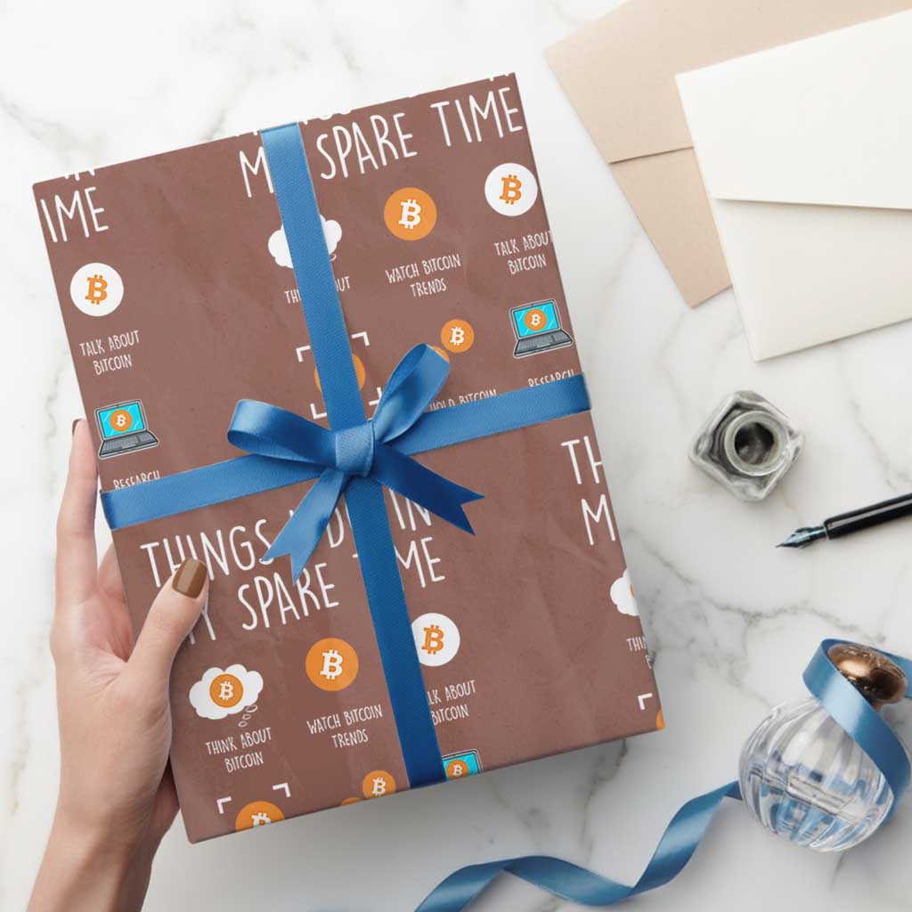 Funny Crypto Investing Wrapping Paper Roll Things I Do Spare Time Bitcoin BTC Crypto Cryptocurrency TS02 Mocha Print Your Wear