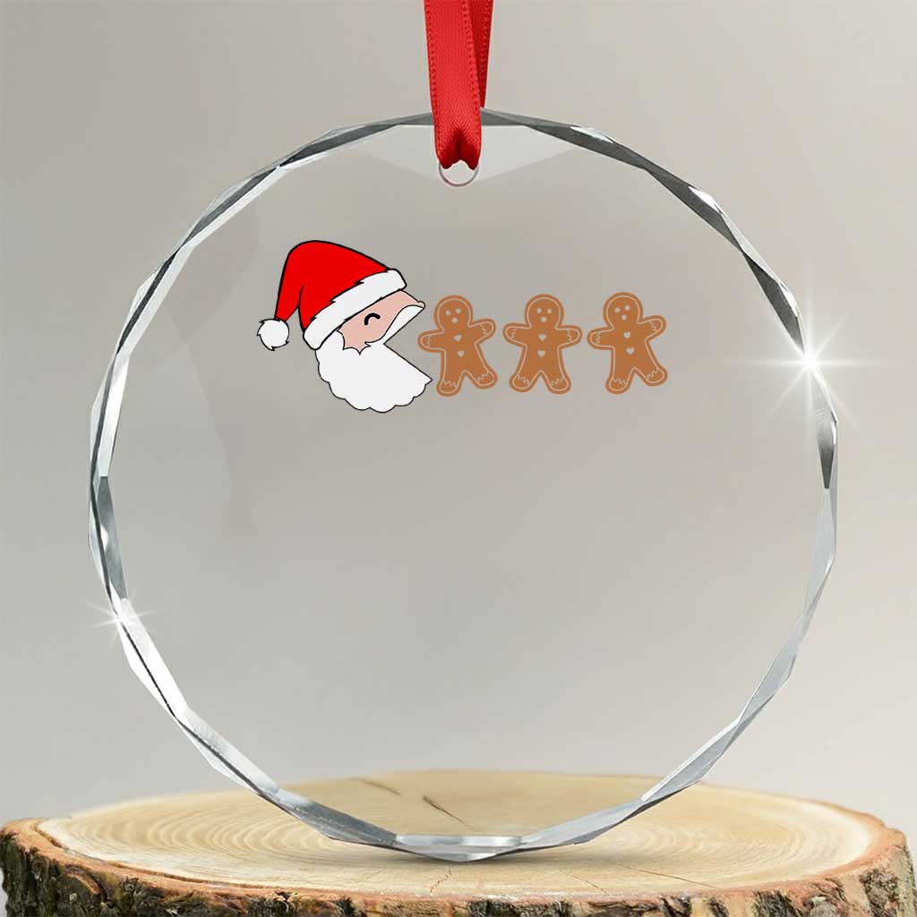Funny Crystal Glass Ornament Santa Eating Gingerbread Men Gamer Men Women Kids TS10 Transparent Glass 3'' Circle Print Your Wear