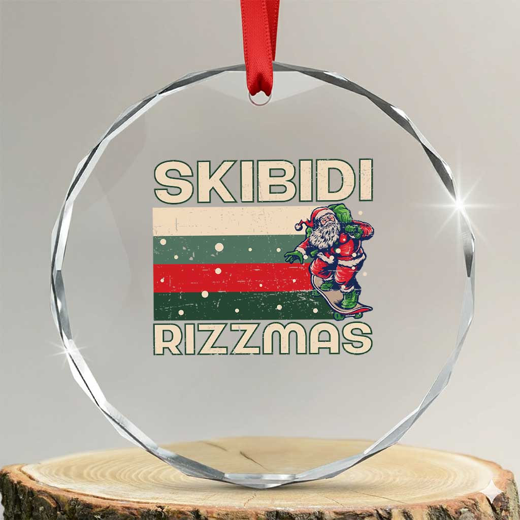 Funny Crystal Glass Ornament Skibidi Rizzmas Rizz Santa Clause Skating Board Xmas Retro Stripe TS10 Transparent Glass 3'' Circle Print Your Wear