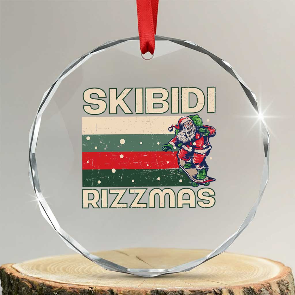 Funny Crystal Glass Ornament Skibidi Rizzmas Rizz Santa Clause Skating Board Xmas Retro Stripe TS10 Transparent Glass 3'' Circle Print Your Wear