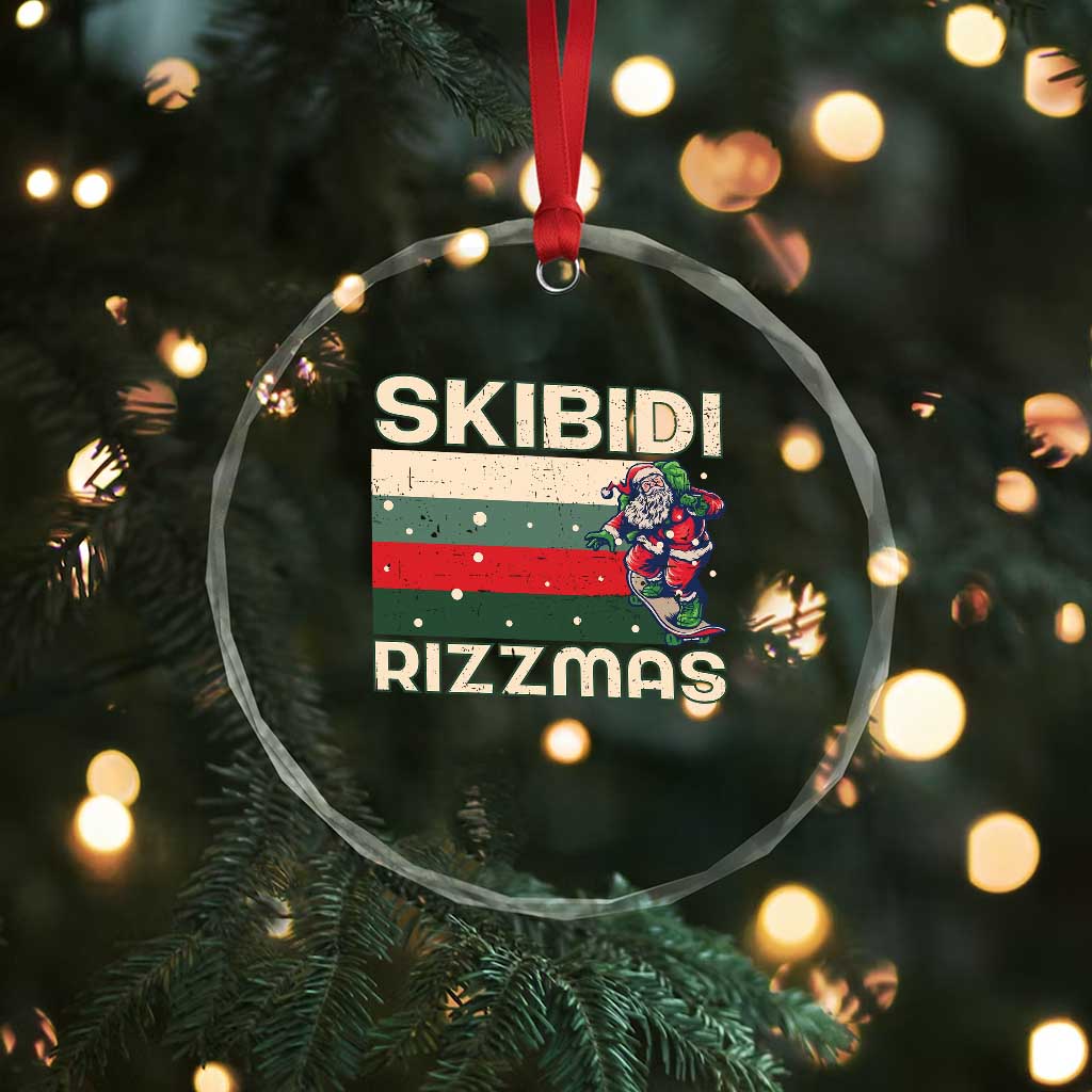 Funny Crystal Glass Ornament Skibidi Rizzmas Rizz Santa Clause Skating Board Xmas Retro Stripe TS10 Print Your Wear