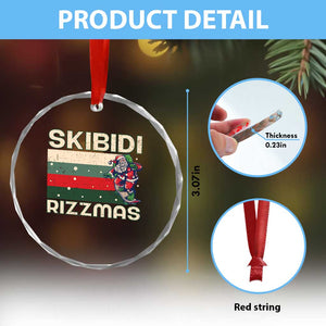 Funny Crystal Glass Ornament Skibidi Rizzmas Rizz Santa Clause Skating Board Xmas Retro Stripe TS10 Print Your Wear