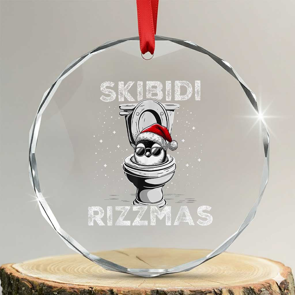 Funny Crystal Glass Ornament Skibidi Rizzmas Rizz Santa Toilet Penguin Kid Cool TS10 Transparent Glass 3'' Circle Print Your Wear