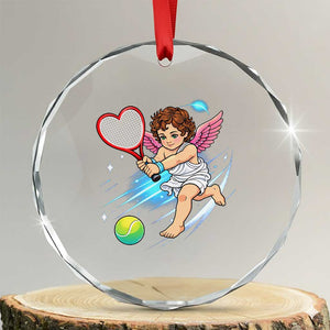 Funny Cupid Tennis Player Crystal Glass Ornament Valentines Day Gift TS12 Transparent Glass 3'' Circle Print Your Wear