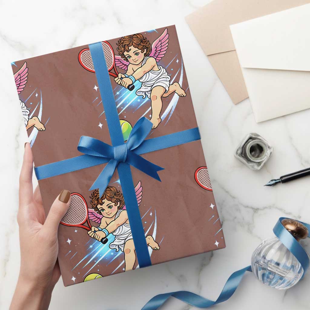 Funny Cupid Tennis Player Wrapping Paper Roll Valentines Day Gift TS12 Mocha Print Your Wear