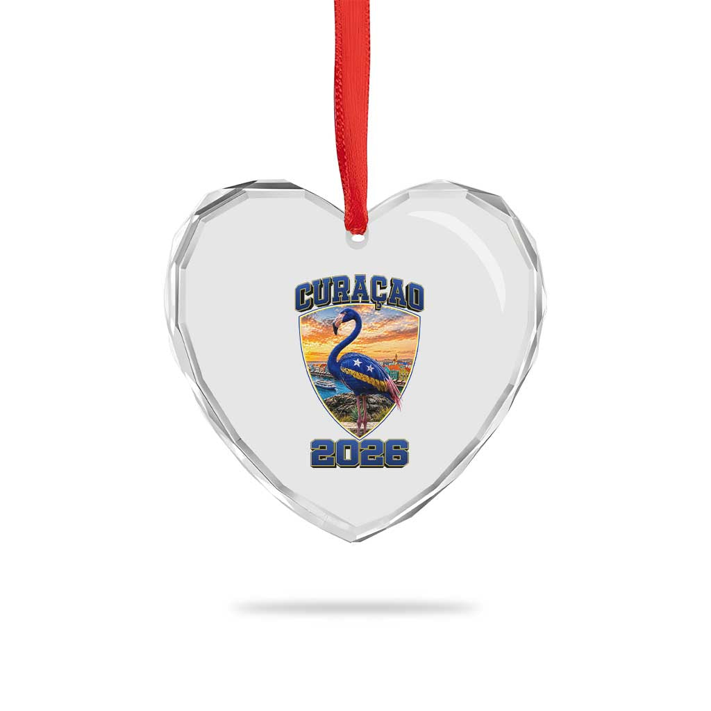 Funny Curacao Flamingo Soccer Lover Heart Crystal Glass Ornament Caribbean Island Gift