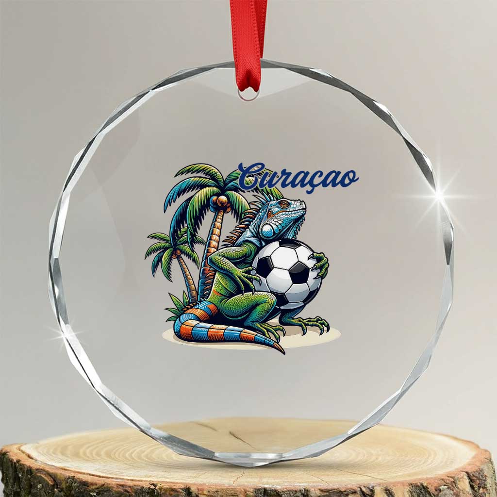 Funny Curaçao Iguana Soccer Fan Crystal Glass Ornament Caribbean Pride Football Graphic TS12 Transparent Glass 3'' Circle Print Your Wear