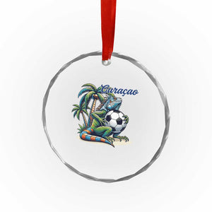 Funny Curaçao Iguana Soccer Fan Crystal Glass Ornament Caribbean Pride Football Graphic