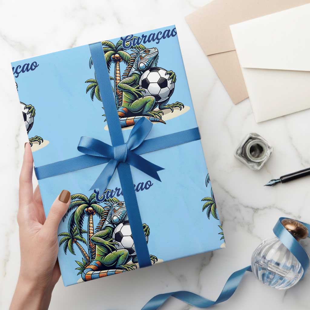 Funny Curaçao Iguana Soccer Fan Wrapping Paper Roll Caribbean Pride Football Graphic