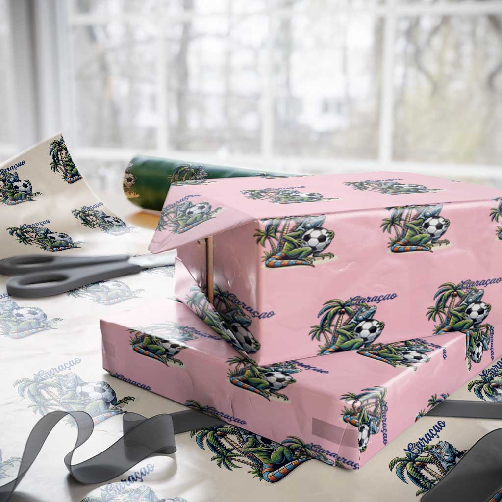 Funny Curaçao Iguana Soccer Fan Wrapping Paper Roll Caribbean Pride Football Graphic