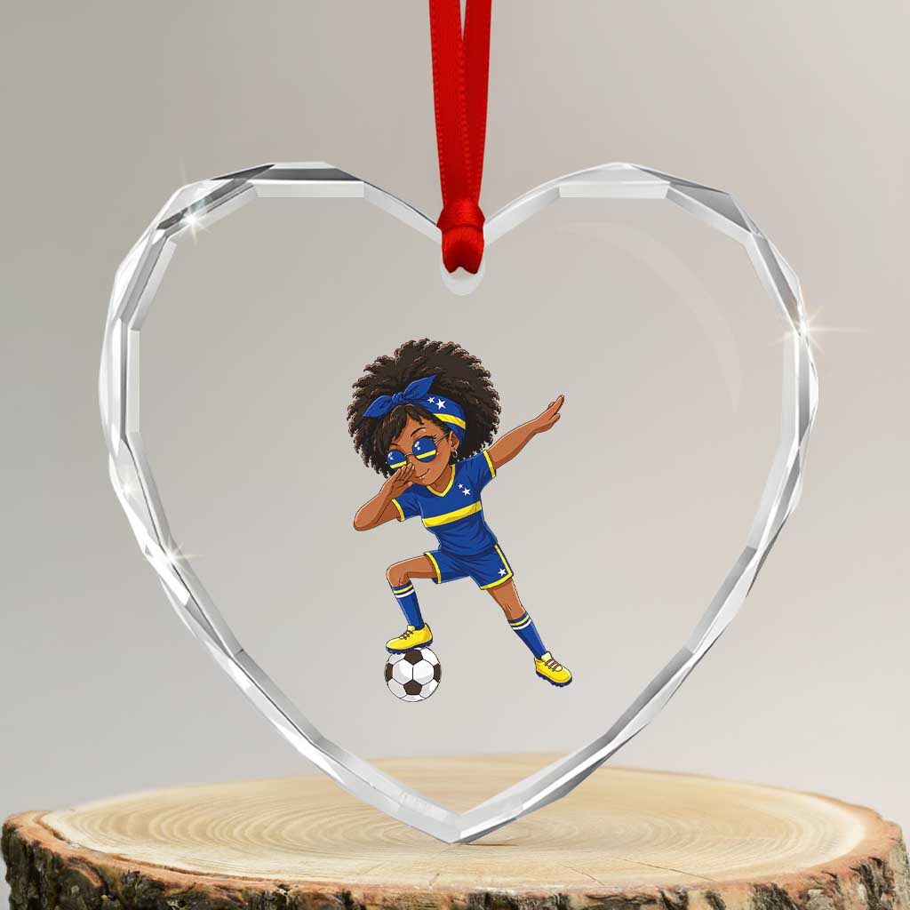 Funny Curacao Soccer Girl Heart Crystal Glass Ornament Dabbing Football Fan Gift