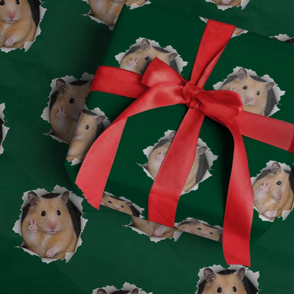 Funny Curious Hamster Peeking Through A Cracked Wall Meme Wrapping Paper Roll TS12 Green Print Your Wear