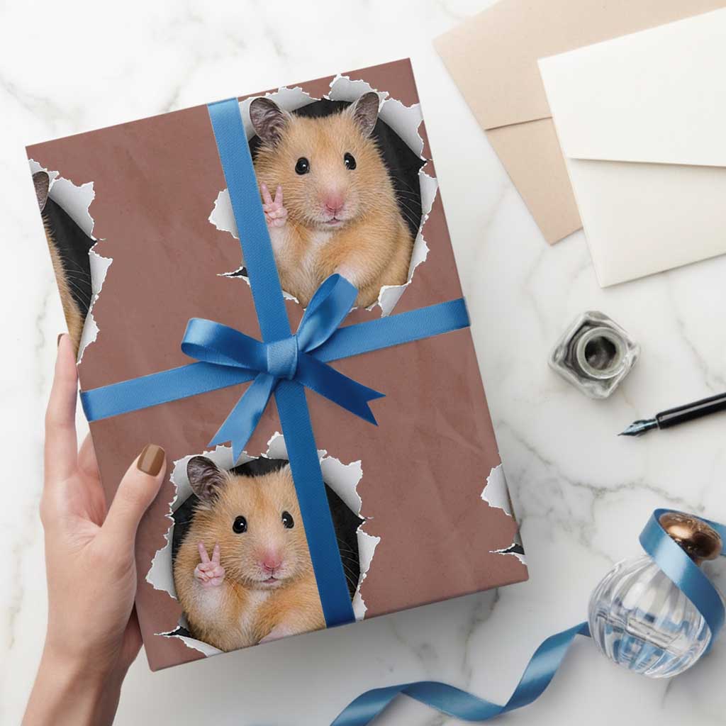 Funny Curious Hamster Peeking Through A Cracked Wall Meme Wrapping Paper Roll TS12 Mocha Print Your Wear