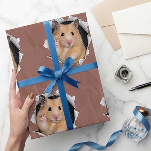 Funny Curious Hamster Peeking Through A Cracked Wall Meme Wrapping Paper Roll TS12 Mocha Print Your Wear