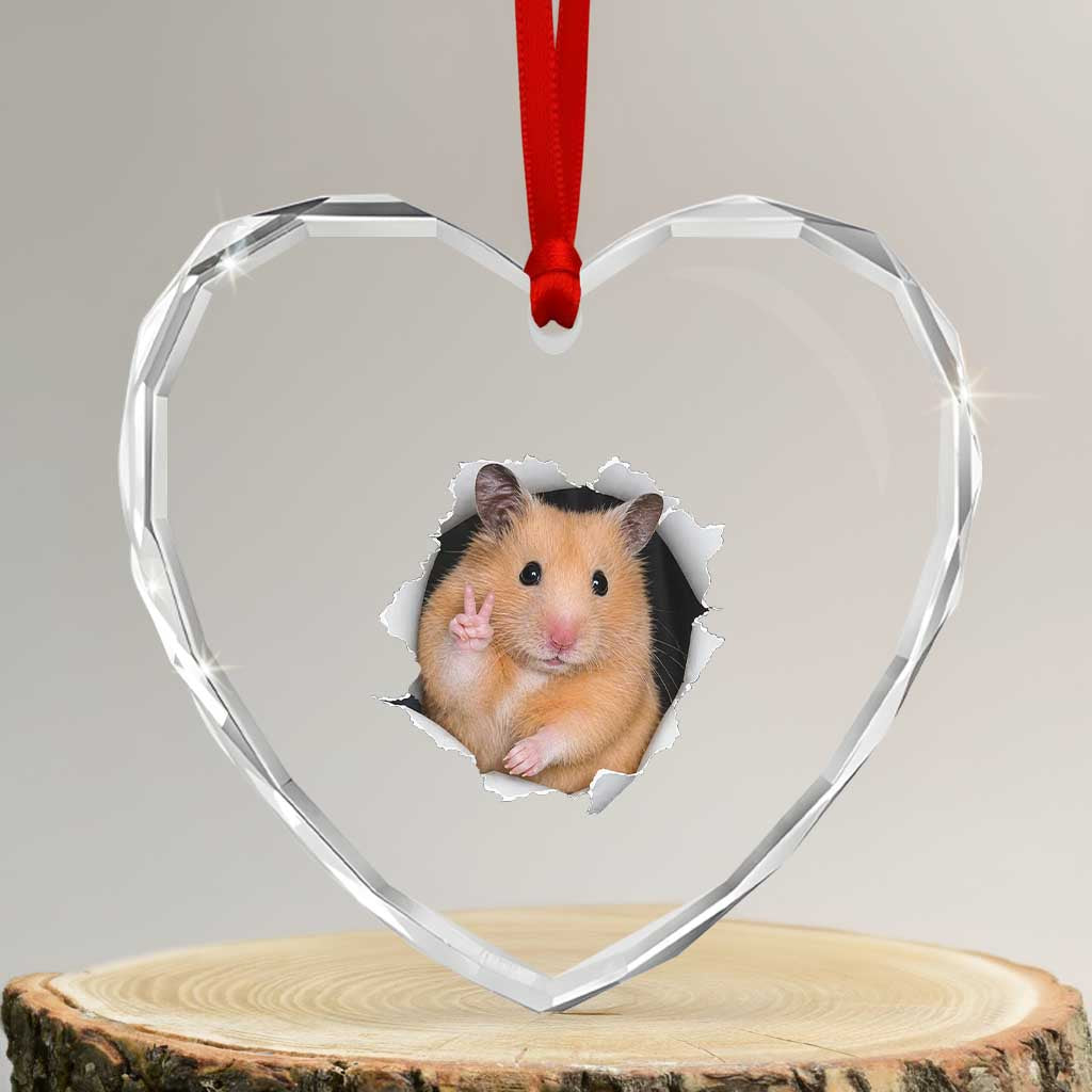 Funny Curious Hamster Peeking Through A Cracked Wall Meme Heart Crystal Glass Ornament TS12 Transparent Glass 3'' Heart Print Your Wear