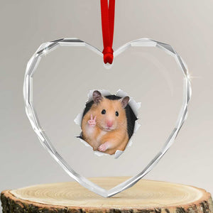 Funny Curious Hamster Peeking Through A Cracked Wall Meme Heart Crystal Glass Ornament TS12 Transparent Glass 3'' Heart Print Your Wear