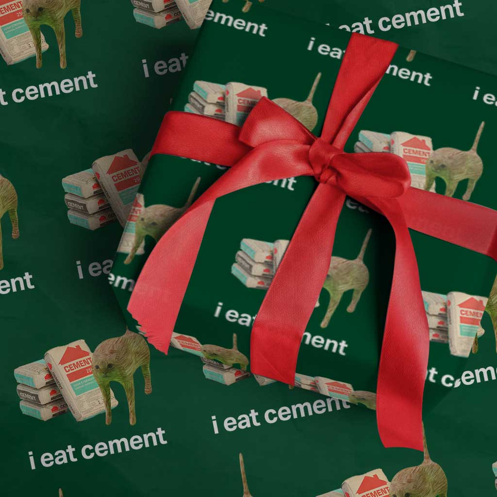 Funny Cursed Cat Meme Wrapping Paper Roll I Eat Cement Oddly Specific Dank Meme TS02 Green Print Your Wear