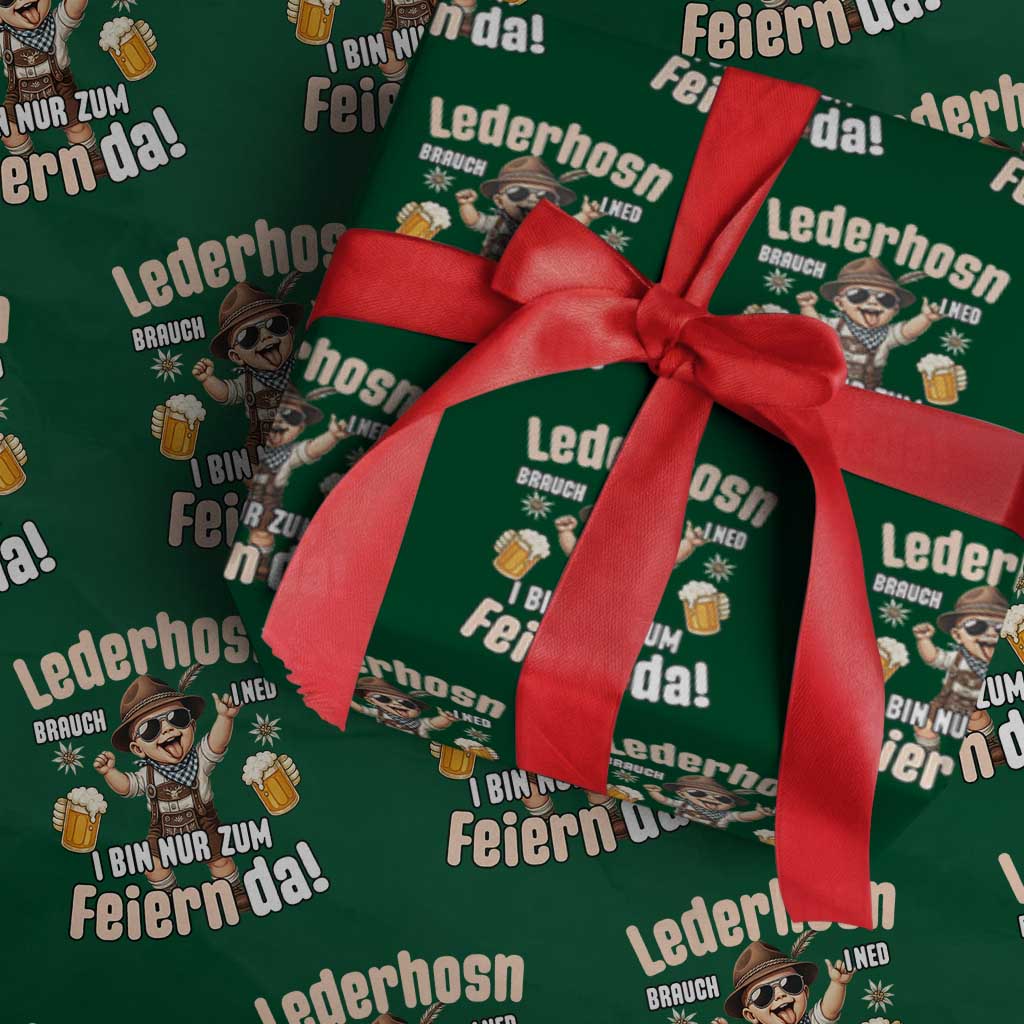 Funny Cute Boy Lederhosen Oktoberfest Wrapping Paper Roll Lederhosn I Bin Nur Zum Feiern Da Party TS02 Green Print Your Wear