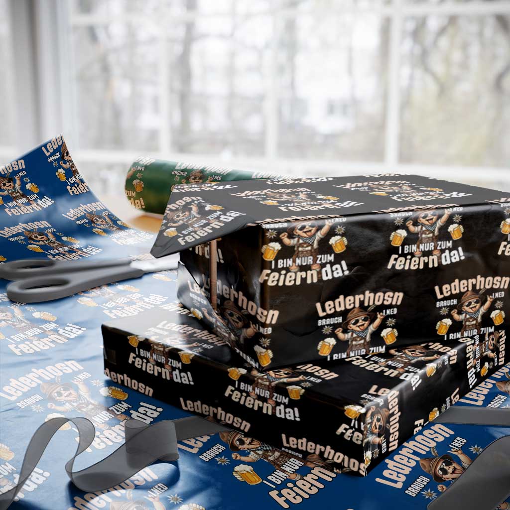 Funny Cute Boy Lederhosen Oktoberfest Wrapping Paper Roll Lederhosn I Bin Nur Zum Feiern Da Party TS02 Black Print Your Wear