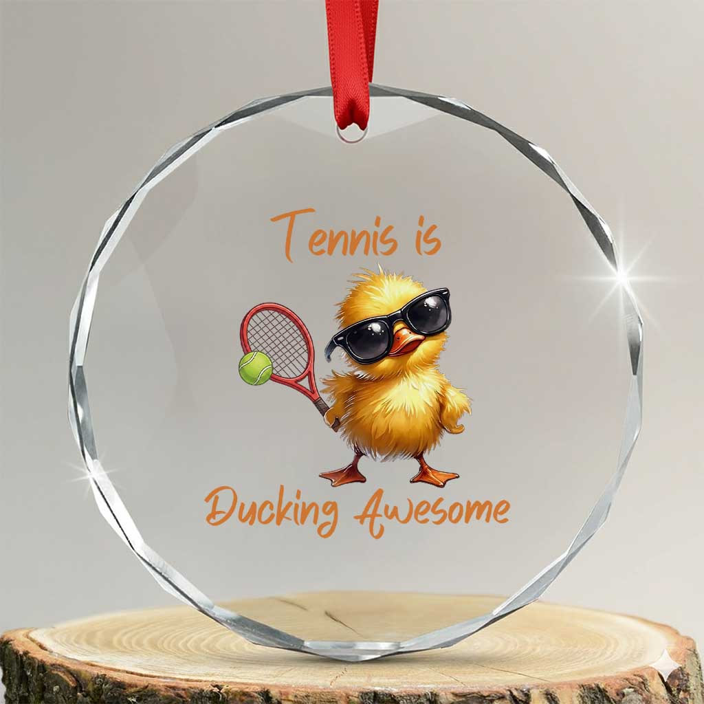 Funny Cute Duck Playing Tennis Crystal Glass Ornament Ducking Awesome TS12 Transparent Glass 3'' Circle Print Your Wear