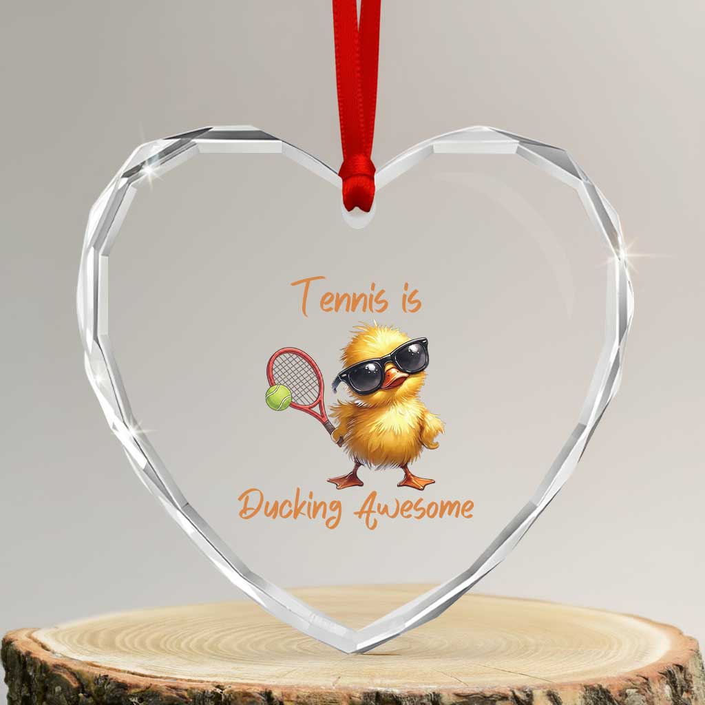 Funny Cute Duck Playing Tennis Heart Crystal Glass Ornament Ducking Awesome TS12 Transparent Glass 3'' Heart Print Your Wear