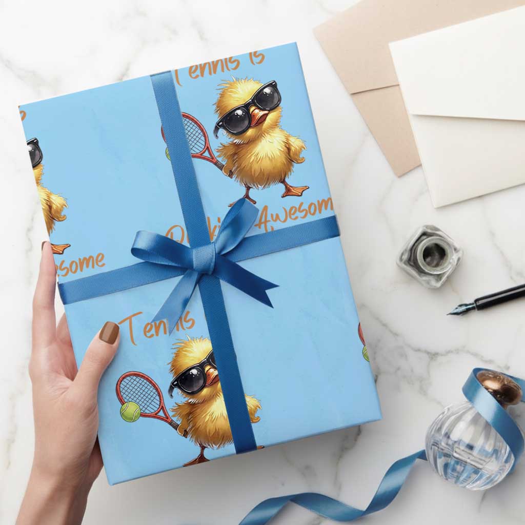 Funny Cute Duck Playing Tennis Wrapping Paper Roll Ducking Awesome TS12 Light Blue Print Your Wear