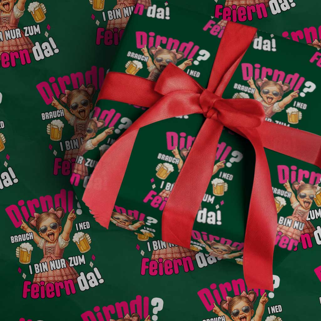 Funny Cute Girl Oktoberfest Wrapping Paper Roll Dirndle I Bin Nur Zum Feiern Da Party TS02 Green Print Your Wear