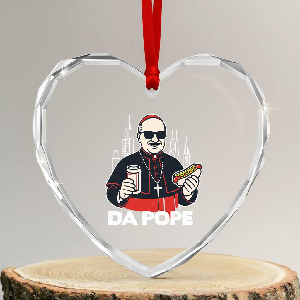 Funny Da Pope Chicago Hot Dog Heart Crystal Glass Ornament 267th Pope Leo XIV TS02 Transparent Glass 3'' Heart Print Your Wear