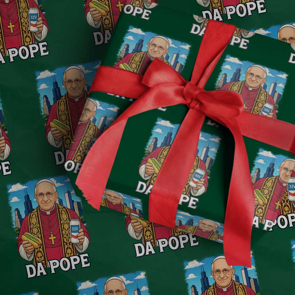 Funny Da Pope Leo XIV Wrapping Paper Roll 267th Pope Chicago Hot Dog and Beer TS02 Green Print Your Wear