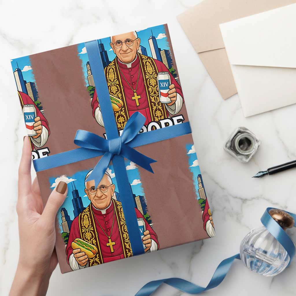 Funny Da Pope Leo XIV Wrapping Paper Roll 267th Pope Chicago Hot Dog and Beer TS02 Mocha Print Your Wear