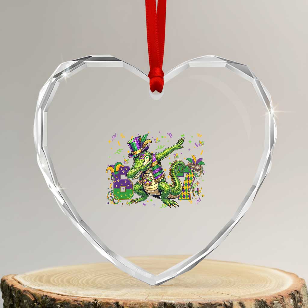 Funny Dabbing Alligator 67 Mardi Gras Six Seven Meme Heart Crystal Glass Ornament TS11 Transparent Glass 3'' Heart Print Your Wear