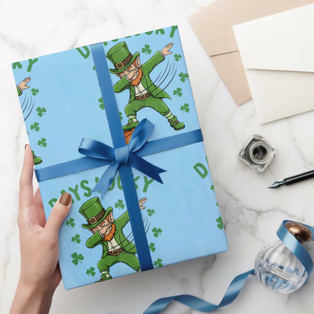 Funny Dabbing Leprechaun St Patricks Day Wrapping Paper Roll Days Lucky TS14 Light Blue Print Your Wear