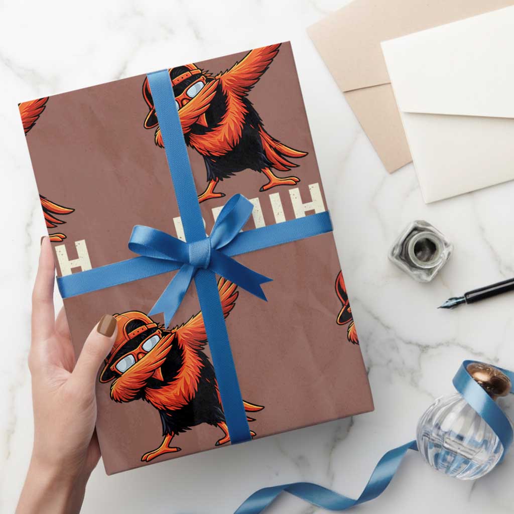 Funny Dabbing Oriole Bird Bruh Wrapping Paper Roll Cool Game Day Sports Fan TS02 Mocha Print Your Wear