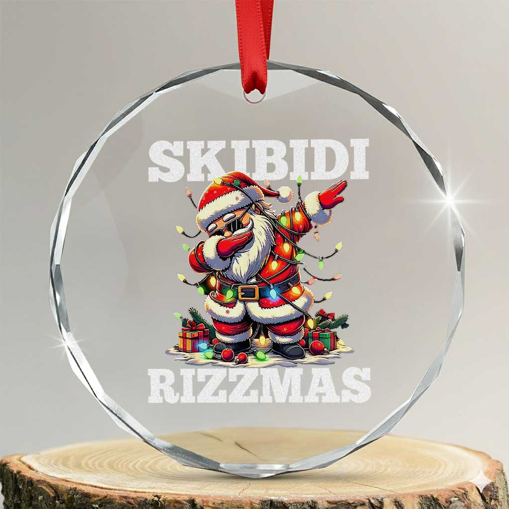 Funny Dabbing Santa Rizz Xmas Crystal Glass Ornament Skibidi Rizzmas Xmas Lights TS02 Transparent Glass 3'' Circle Print Your Wear