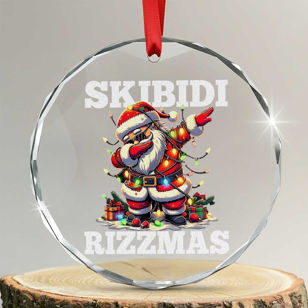 Funny Dabbing Santa Rizz Xmas Crystal Glass Ornament Skibidi Rizzmas Xmas Lights TS02 Transparent Glass 3'' Circle Print Your Wear